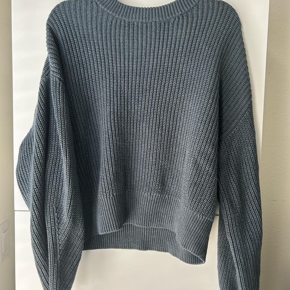 Modern Citizen Denise Cotton Relaxed Cropped Crew Neck Sweater - Heather Teal